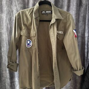 Jac Vanek Olive Oversized Jacket with White Text